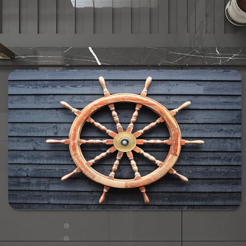 EMCLKS Badteppich rutschfeste,weicher Badezimmerteppich Badematte Badvorleger für Dusche,Badewanne und Toilette,Nautisches Lenkrad, Räder eines alternden Schiffes auf einem dunkel gestreift,60x90 cm EMCLKS Badteppich rutschfeste,weicher Badezimmerteppich Badematte Badvorleger für Dusche,Badewanne und Toilette,Nautisches Lenkrad, Räder eines alternden Schiffes auf einem dunkel gestreift,60x90 cm von EMCLKS