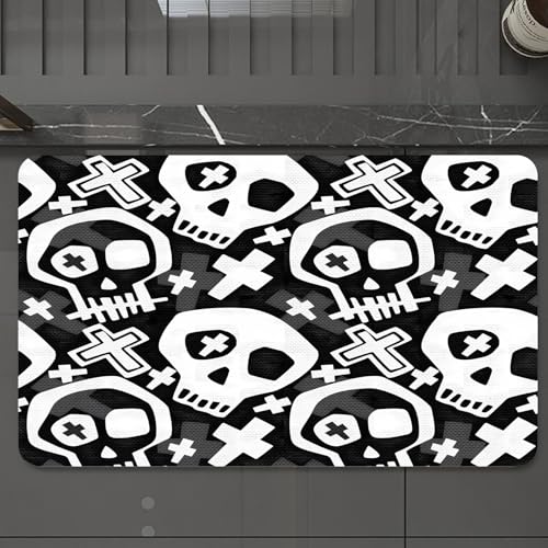 EMCLKS Badteppich rutschfeste,weicher Badezimmerteppich Badematte Badvorleger für Dusche,Badewanne und Toilette,Punk nahtloses Muster mit Grunge fett bemalten Funky Totenköpfen. Rock and Ro,60x90 cm EMCLKS Badteppich rutschfeste,weicher Badezimmerteppich Badematte Badvorleger für Dusche,Badewanne und Toilette,Punk nahtloses Muster mit Grunge fett bemalten Funky Totenköpfen. Rock and Ro,60x90 cm von EMCLKS