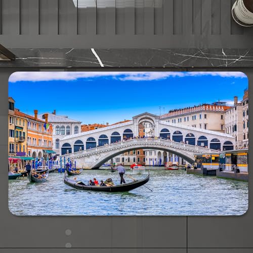 EMCLKS Badteppich rutschfeste,weicher Badezimmerteppich Badematte Badvorleger für Dusche,Badewanne und Toilette,Rialtobrücke und Canal Grande in Venedig, Italien. Blick auf den Canal Grande,60x90 cm von EMCLKS