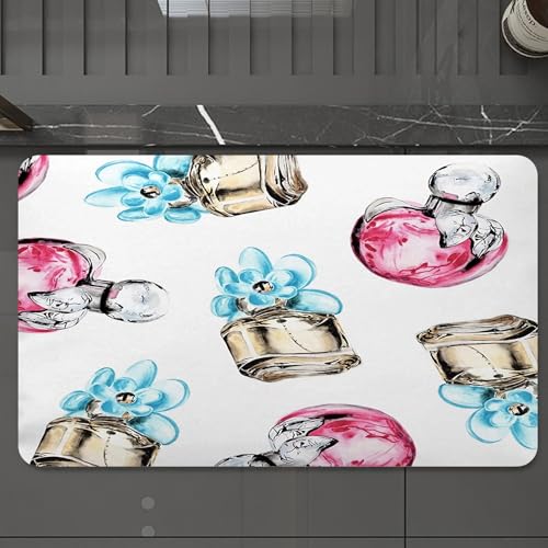 EMCLKS Badteppich rutschfeste,weicher Badezimmerteppich Badematte Badvorleger für Dusche,Badewanne und Toilette,Rosa Parfümflasche aus Glas mit Blütenblättern, Duft roter Apfel, gelbes Glas,60x90 cm EMCLKS Badteppich rutschfeste,weicher Badezimmerteppich Badematte Badvorleger für Dusche,Badewanne und Toilette,Rosa Parfümflasche aus Glas mit Blütenblättern, Duft roter Apfel, gelbes Glas,60x90 cm von EMCLKS