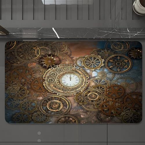 EMCLKS Badteppich rutschfeste,weicher Badezimmerteppich Badematte Badvorleger für Dusche,Badewanne und Toilette,Rostiger Steampunk-Hintergrund mit Uhr und verschiedenen Zahnrädern - 3D-Illu,60x90 cm EMCLKS Badteppich rutschfeste,weicher Badezimmerteppich Badematte Badvorleger für Dusche,Badewanne und Toilette,Rostiger Steampunk-Hintergrund mit Uhr und verschiedenen Zahnrädern - 3D-Illu,60x90 cm von EMCLKS