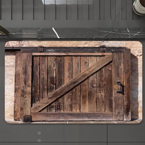 EMCLKS Badteppich rutschfeste,weicher Badezimmerteppich Badematte Badvorleger für Dusche,Badewanne und Toilette,Rustikale Schiebetür, gealtert mit rustikaler Textur Authentischer Architektu,60x90 cm von EMCLKS