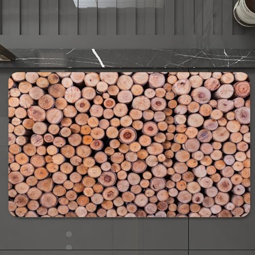 EMCLKS Badteppich rutschfeste,weicher Badezimmerteppich Badematte Badvorleger für Dusche,Badewanne und Toilette,Rustikales Holz, Masse von Holzstämmen. Waldbaumökologie,60x90 cm von EMCLKS