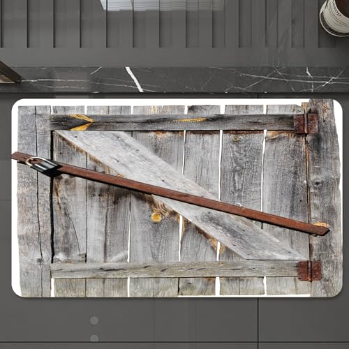 EMCLKS Badteppich rutschfeste,weicher Badezimmerteppich Badematte Badvorleger für Dusche,Badewanne und Toilette,Rustikales verwittertes Scheunentor aus Holz mit rostigen Schlössern,60x90 cm von EMCLKS