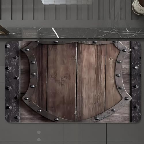 EMCLKS Badteppich rutschfeste,weicher Badezimmerteppich Badematte Badvorleger für Dusche,Badewanne und Toilette,Schilddesign, Schild mit Metallrand, Mischung aus Holz und Metall, um dem Loo,60x90 cm von EMCLKS