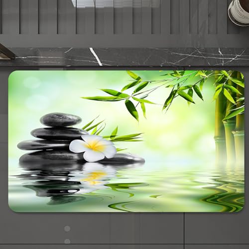 EMCLKS Badteppich rutschfeste,weicher Badezimmerteppich Badematte Badvorleger für Dusche,Badewanne und Toilette,Spa-Hintergrund mit Bambus und Steinen auf dem Wasser.,60x90 cm von EMCLKS
