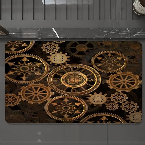EMCLKS Badteppich rutschfeste,weicher Badezimmerteppich Badematte Badvorleger für Dusche,Badewanne und Toilette,Steampunk-Stil in anspruchsvollem Zahnradmuster mit einem Satz Zahnräder, ZAH,60x90 cm EMCLKS Badteppich rutschfeste,weicher Badezimmerteppich Badematte Badvorleger für Dusche,Badewanne und Toilette,Steampunk-Stil in anspruchsvollem Zahnradmuster mit einem Satz Zahnräder, ZAH,60x90 cm von EMCLKS