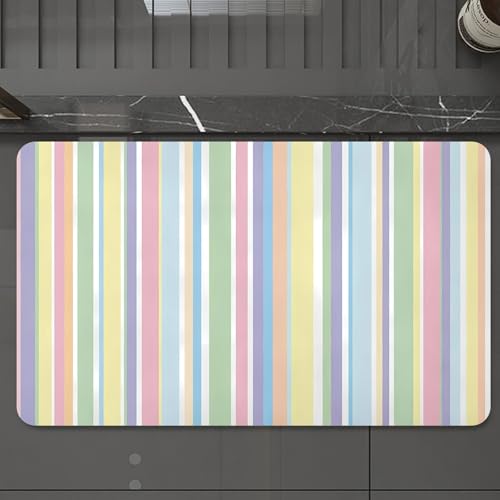 EMCLKS Badteppich rutschfeste,weicher Badezimmerteppich Badematte Badvorleger für Dusche,Badewanne und Toilette,Streifendesign, eine Reihe mehrfarbiger vertikaler Streifen mit Sich Wiederho,60x90 cm von EMCLKS