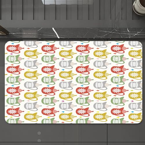 EMCLKS Badteppich rutschfeste,weicher Badezimmerteppich Badematte Badvorleger für Dusche,Badewanne und Toilette,Teekuchen, mehrfarbige Teekanne im Cartoon-Stil, Tee, farbige Teekanne, Teemu,60x90 cm von EMCLKS