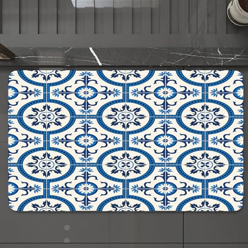 EMCLKS Badteppich rutschfeste,weicher Badezimmerteppich Badematte Badvorleger für Dusche,Badewanne und Toilette,Textile Digitale Designmuster Tapete Geschenkkarte Stickerei Teppich. Mediter,60x90 cm von EMCLKS