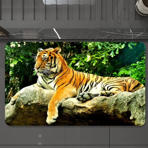 EMCLKS Badteppich rutschfeste,weicher Badezimmerteppich Badematte Badvorleger für Dusche,Badewanne und Toilette,Tigerkönig ruht, Tiger entspannt Sich auf Felsen, Tiger ruht in der Wildnis,60x90 cm EMCLKS Badteppich rutschfeste,weicher Badezimmerteppich Badematte Badvorleger für Dusche,Badewanne und Toilette,Tigerkönig ruht, Tiger entspannt Sich auf Felsen, Tiger ruht in der Wildnis,60x90 cm von EMCLKS