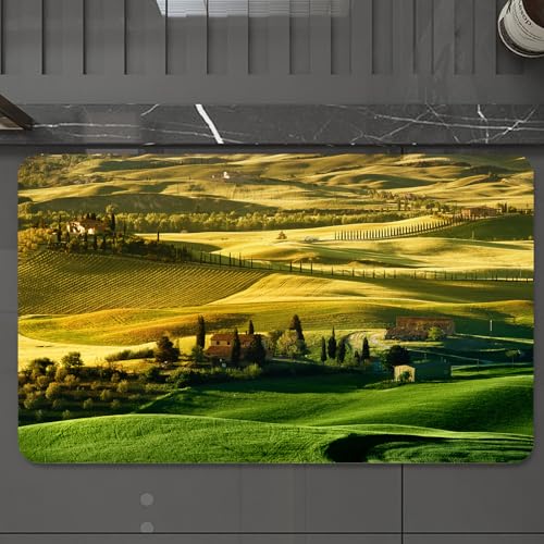EMCLKS Badteppich rutschfeste,weicher Badezimmerteppich Badematte Badvorleger für Dusche,Badewanne und Toilette,Toskanische Landschaft und Landhäuser, Landwellengelände und Zypressen, Charm,60x90 cm von EMCLKS