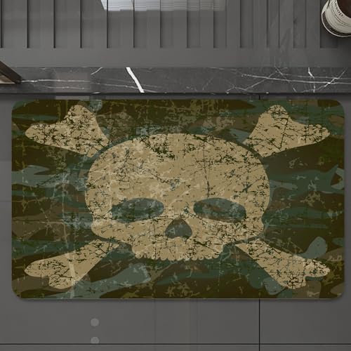 EMCLKS Badteppich rutschfeste,weicher Badezimmerteppich Badematte Badvorleger für Dusche,Badewanne und Toilette,Totenkopf-Umrissstruktur auf Camouflage-Hintergrund, Warnung vor Gefahr,60x90 cm EMCLKS Badteppich rutschfeste,weicher Badezimmerteppich Badematte Badvorleger für Dusche,Badewanne und Toilette,Totenkopf-Umrissstruktur auf Camouflage-Hintergrund, Warnung vor Gefahr,60x90 cm von EMCLKS