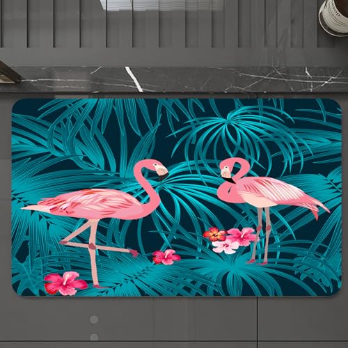 EMCLKS Badteppich rutschfeste,weicher Badezimmerteppich Badematte Badvorleger für Dusche,Badewanne und Toilette,Tropisches Pflanzenmuster, rosa Flamingo und Tropische Blätter von Palmen,60x90 cm EMCLKS Badteppich rutschfeste,weicher Badezimmerteppich Badematte Badvorleger für Dusche,Badewanne und Toilette,Tropisches Pflanzenmuster, rosa Flamingo und Tropische Blätter von Palmen,60x90 cm von EMCLKS