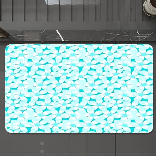 EMCLKS Badteppich rutschfeste,weicher Badezimmerteppich Badematte Badvorleger für Dusche,Badewanne und Toilette,Türkis, Makro tropischen Hibiskusblütenmuster in Gradienten Hawaiian exotisch,60x90 cm von EMCLKS