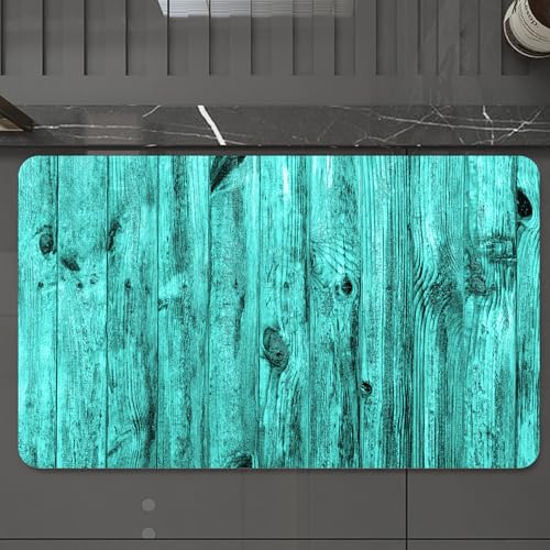 EMCLKS Badteppich rutschfeste,weicher Badezimmerteppich Badematte Badvorleger für Dusche,Badewanne und Toilette,Türkisfarbene Wand aus Holz Textur Textur antike Möbel Hintergrund,60x90 cm von EMCLKS