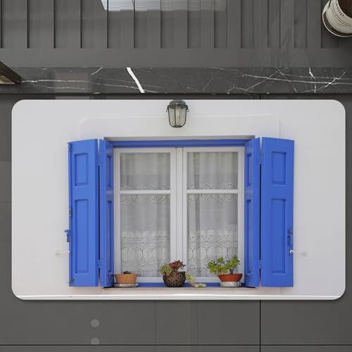 EMCLKS Badteppich rutschfeste,weicher Badezimmerteppich Badematte Badvorleger für Dusche,Badewanne und Toilette,Typische Fensterläden aus Holz im griechischen Stil mit Blumen Bild Medit,60x90 cm von EMCLKS