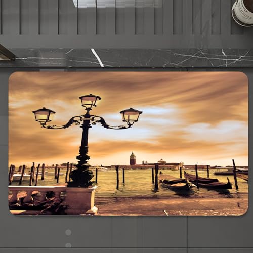 EMCLKS Badteppich rutschfeste,weicher Badezimmerteppich Badematte Badvorleger für Dusche,Badewanne und Toilette,Venedig, Gondeln der Lagune von Venedig, festgemacht am Markusplatz auf den C,60x90 cm von EMCLKS