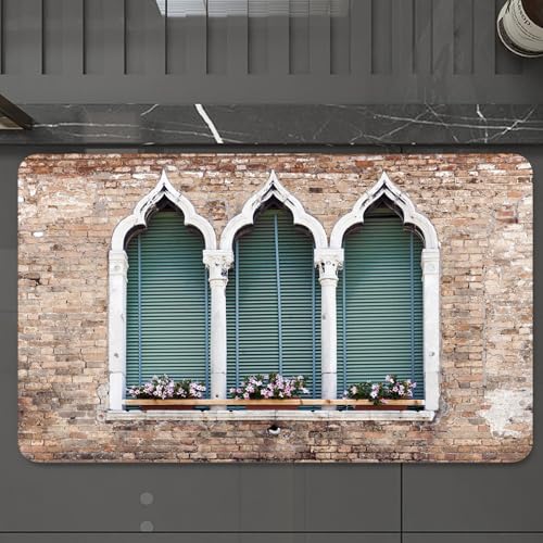EMCLKS Badteppich rutschfeste,weicher Badezimmerteppich Badematte Badvorleger für Dusche,Badewanne und Toilette,Venedig, traditionelle Fenster im Alten gotischen Stil mit Blumentöpfen an de,60x90 cm EMCLKS Badteppich rutschfeste,weicher Badezimmerteppich Badematte Badvorleger für Dusche,Badewanne und Toilette,Venedig, traditionelle Fenster im Alten gotischen Stil mit Blumentöpfen an de,60x90 cm von EMCLKS