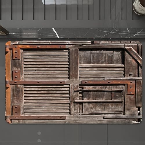 EMCLKS Badteppich rutschfeste,weicher Badezimmerteppich Badematte Badvorleger für Dusche,Badewanne und Toilette,Verwitterte Holztür, eine alte Tür mit geflickten Holzbrettern und rostigen M,60x90 cm von EMCLKS