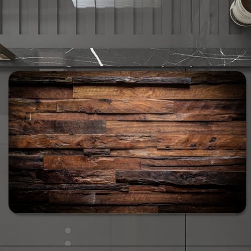 EMCLKS Badteppich rutschfeste,weicher Badezimmerteppich Badematte Badvorleger für Dusche,Badewanne und Toilette,Verwittertes Holz, unregelmäßige, dunkel gealterte Bretter verströmen Retro-C,60x90 cm von EMCLKS