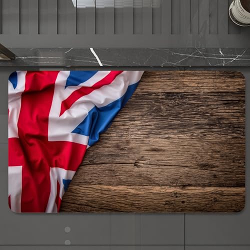EMCLKS Badteppich rutschfeste,weicher Badezimmerteppich Badematte Badvorleger für Dusche,Badewanne und Toilette,Verwittertes Holz United Jack, United Jack auf Holzhintergrund, im ländlichen,60x90 cm von EMCLKS