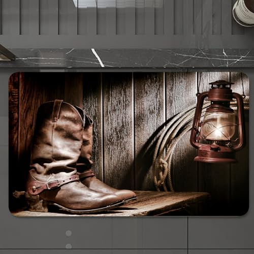 EMCLKS Badteppich rutschfeste,weicher Badezimmerteppich Badematte Badvorleger für Dusche,Badewanne und Toilette,Vintage Cowboystiefel, Laternen und Seile, die Sich gegen einen verwitterten,60x90 cm EMCLKS Badteppich rutschfeste,weicher Badezimmerteppich Badematte Badvorleger für Dusche,Badewanne und Toilette,Vintage Cowboystiefel, Laternen und Seile, die Sich gegen einen verwitterten,60x90 cm von EMCLKS