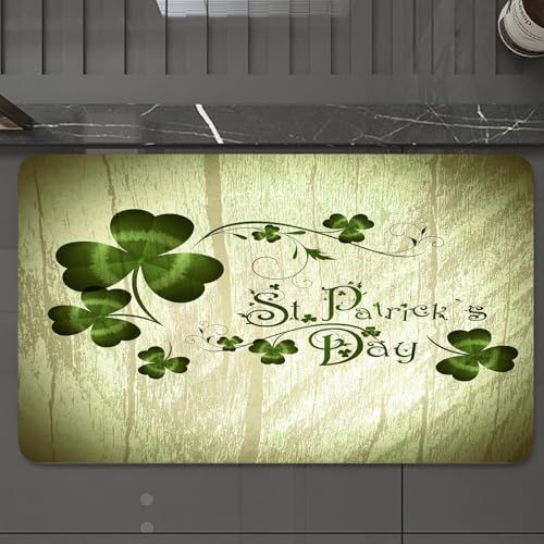 EMCLKS Badteppich rutschfeste,weicher Badezimmerteppich Badematte Badvorleger für Dusche,Badewanne und Toilette,Vintage-Holz-Hintergrund mit St. Patrick Day Gruß mit Kleeblättern,60x90 cm von EMCLKS