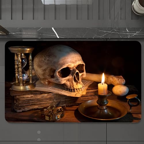 EMCLKS Badteppich rutschfeste,weicher Badezimmerteppich Badematte Badvorleger für Dusche,Badewanne und Toilette,Vintage-Totenkopf auf antikem Buch mit Kerze und Sanduhr,60x90 cm EMCLKS Badteppich rutschfeste,weicher Badezimmerteppich Badematte Badvorleger für Dusche,Badewanne und Toilette,Vintage-Totenkopf auf antikem Buch mit Kerze und Sanduhr,60x90 cm von EMCLKS