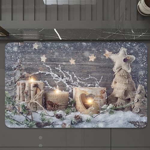 EMCLKS Badteppich rutschfeste,weicher Badezimmerteppich Badematte Badvorleger für Dusche,Badewanne und Toilette,Weihnachtsthema, Weihnachtselemente zur Dekoration mit Kerzen und selbstgemac,60x90 cm von EMCLKS