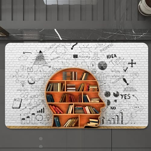 EMCLKS Badteppich rutschfeste,weicher Badezimmerteppich Badematte Badvorleger für Dusche,Badewanne und Toilette,Weisheit Holz Bücherregal Form Menschlicher Kopf Bücher Abstrakt Wissen Bildu,60x90 cm EMCLKS Badteppich rutschfeste,weicher Badezimmerteppich Badematte Badvorleger für Dusche,Badewanne und Toilette,Weisheit Holz Bücherregal Form Menschlicher Kopf Bücher Abstrakt Wissen Bildu,60x90 cm von EMCLKS