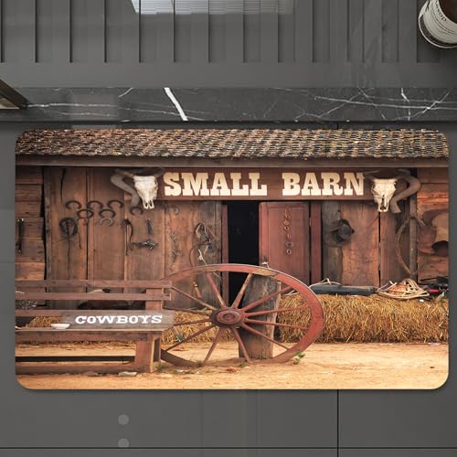 EMCLKS Badteppich rutschfeste,weicher Badezimmerteppich Badematte Badvorleger für Dusche,Badewanne und Toilette,Western Cowboy Hintergrund Wild West Bauernhaus Heuballen Scheune Tür Hinterg,60x90 cm von EMCLKS