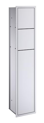 EMCO Asis 150 Unterputz-Schrankmodul für das Gäste-WC, Badezimmerschrank als Toilettenpapierhalter & Klobürstenhalter mit extra Fach, Hochschrank mit Push to Open-Funktion, Silber, 809 mm von Emco