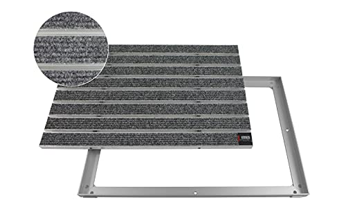 EMCO Eingangsmatte DIPLOMAT Large Rips hellgrau 12mm + ALU Rahmen Fußmatte Schmutzfangmatte Fußabtreter Antirutschmatte, Größe:750 x 500 mm von Emco