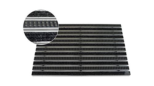 EMCO Eingangsmatte DIPLOMAT Rips anthrazit + Bürsten grau 22mm Fußmatte Schmutzfangmatte Fußabtreter Antirutschmatte, Größe:590 x 390 mm von Emco