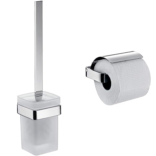 Emco LOFT WC-Bürstengarnitur, Toilettenbürste mit Halterung und Griff & Loft Papierhalter mit Deckel, eleganter Toilettenpapierhalter zur Wandmontage aus Aluminium von Emco