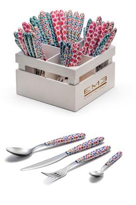 Eme You & Me Real Blend Pop Art Classic Service 24 Stück 6 Plätze Tisch Farben sortiert Made in Italy Gabel Messer Löffel Löffel von EME