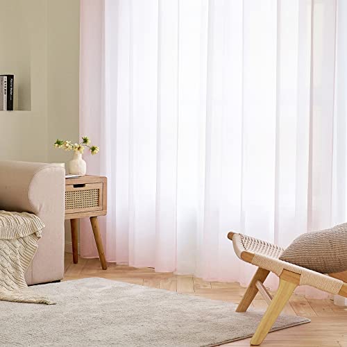 EMEMA 1er Set Sheer Voile Vorhang mit Ösen Transparente Gardine aus Voile Polyester Ösenschal Transparent Wohnzimmer Luftig Dekoschal für Schlafzimmer 228 X 228 cm Rosa von EMEMA