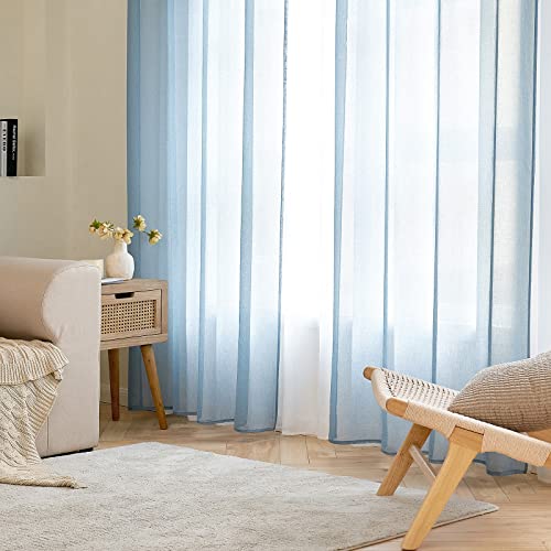 EMEMA 1er Set Sheer Voile Vorhang mit Ösen Transparente Gardine aus Voile Polyester Ösenschal Transparent Wohnzimmer Luftig Dekoschal für Schlafzimmer 228 X 228 cm Staubiges Blau von EMEMA