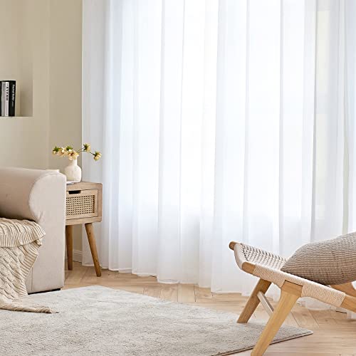 EMEMA 1er Set Sheer Voile Vorhang mit Ösen Transparente Gardine aus Voile Polyester Ösenschal Transparent Wohnzimmer Luftig Dekoschal für Schlafzimmer 228 X 228 cm Weiß von EMEMA