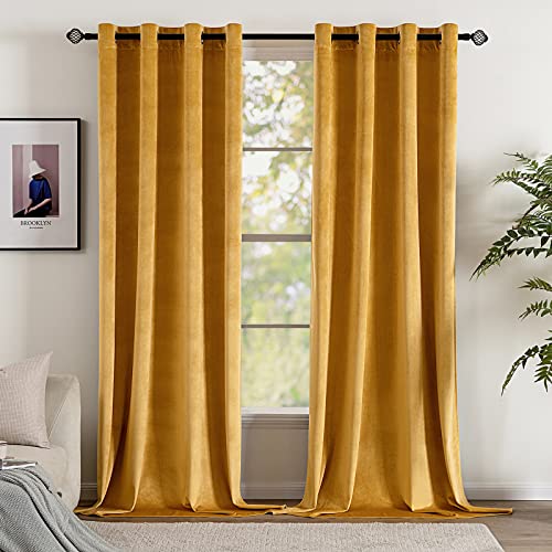 EMEMA 2 Stück Verdunklungsvorhang Samtvorhänge Blickdicht Vorhang mit Ösen Thermogardine Ösenvorhang Verdunkelungsgardinen für Schlafzimmer Wohnzimmer, 140 x 225 cm(B x H) Orange von EMEMA