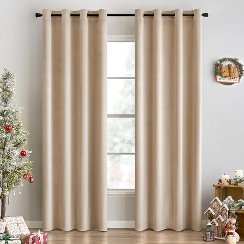 EMEMA 2 Stück Verdunklungsvorhang Samtvorhänge Blickdicht Vorhang mit Ösen Thermogardine Ösenvorhang Verdunkelungsgardinen für Schlafzimmer Wohnzimmer, 140 x 225 cm(B x H) Taupe von EMEMA