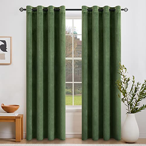 EMEMA 2 Stück Verdunklungsvorhang Samtvorhänge Blickdicht Vorhang mit Ösen Thermogardine Ösenvorhang Verdunkelungsgardinen für Schlafzimmer Wohnzimmer, 140 x 245 cm(B x H) Matcha Grün von EMEMA