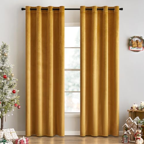 EMEMA 2 Stück Verdunklungsvorhang Samtvorhänge Blickdicht Vorhang mit Ösen Thermogardine Ösenvorhang Verdunkelungsgardinen für Schlafzimmer Wohnzimmer, 140 x 245 cm(B x H) Orange von EMEMA