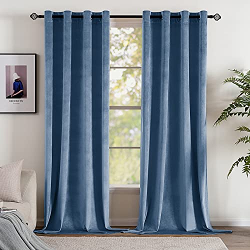 EMEMA 2 Stück Verdunklungsvorhang Samtvorhänge Blickdicht Vorhang mit Ösen Thermogardine Ösenvorhang Verdunkelungsgardinen für Schlafzimmer Wohnzimmer, 140 x 245 cm(B x H) Pfauenblau von EMEMA