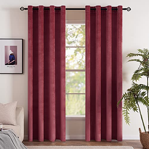 EMEMA 2 Stück Verdunklungsvorhang Samtvorhänge Blickdicht Vorhang mit Ösen Thermogardine Ösenvorhang Verdunkelungsgardinen für Schlafzimmer Wohnzimmer, 140 x 245 cm(B x H) Rotwein von EMEMA