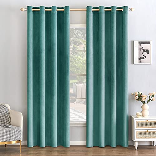 EMEMA 2 Stück Verdunklungsvorhang Samtvorhänge Blickdicht Vorhang mit Ösen Thermogardine Ösenvorhang Verdunkelungsgardinen für Schlafzimmer Wohnzimmer, 140 x 280 cm(B x H) Knickentengrün von EMEMA