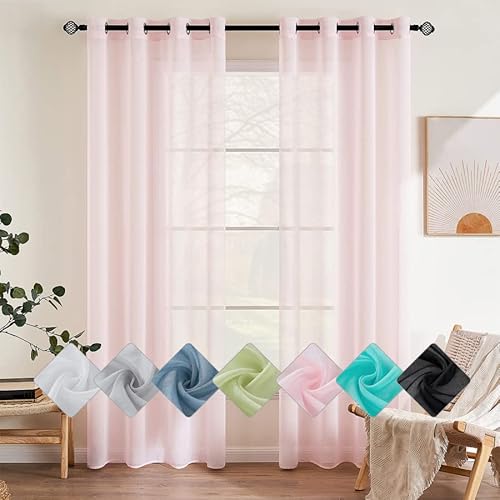 EMEMA 2er Set Sheer Voile Vorhang mit Ösen Transparente Gardine aus Voile Polyester Ösenschal Transparent Wohnzimmer Luftig Dekoschal für Schlafzimmer 140 X 145 cm (B x H) Baby Rosa von EMEMA