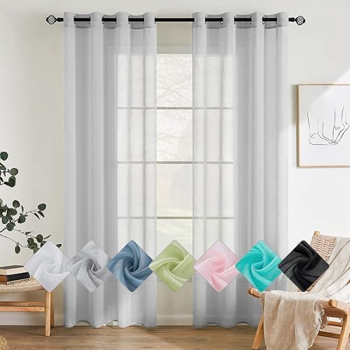 EMEMA 2er Set Sheer Voile Vorhang mit Ösen Transparente Gardine aus Voile Polyester Ösenschal Transparent Wohnzimmer Luftig Dekoschal für Schlafzimmer 140 X 145 cm (B x H) Grau von EMEMA