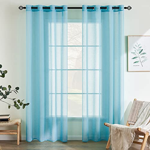 EMEMA 2er Set Sheer Voile Vorhang mit Ösen Transparente Gardine aus Voile Polyester Ösenschal Transparent Wohnzimmer Luftig Dekoschal für Schlafzimmer 140 X 175 cm Light Blue von EMEMA